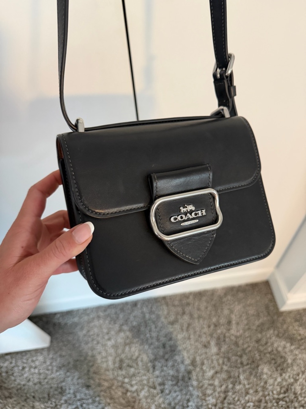 Coach Black Leather Crossbody with Silver Accent Buckle - Picture 4 of 6